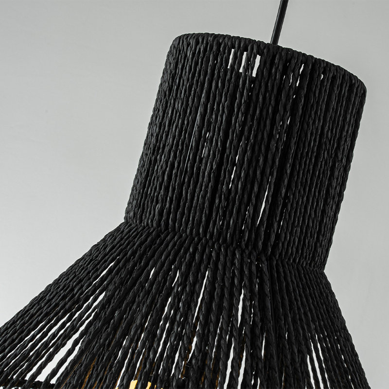 1-Light Modern Black Unique/Statement Hand-Woven Rattan Chandelier Bubble Trasitional Cylinder Medium Natura Pendant Light For Bedroom