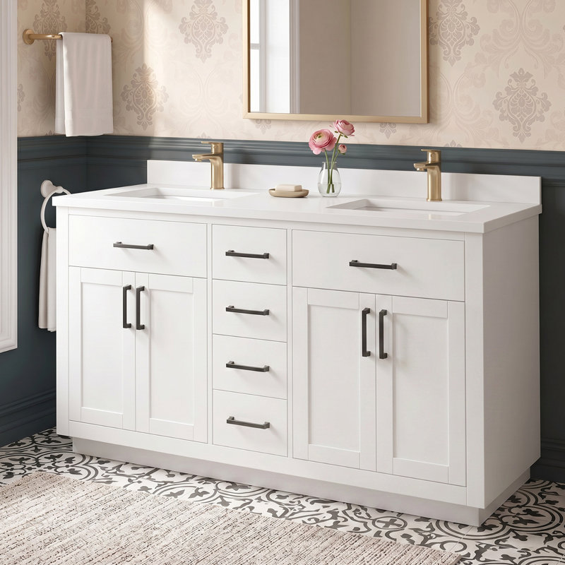 Meuble-lavabo de 60 po avec lavabo encastré en céramique certifié CUPC, Blanc