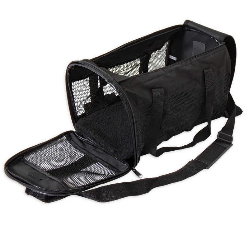 Collapsible Pet Carrier with 2 Doors, Black, Small (10" H x 10" W x 17" D)