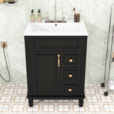 Compact Bathroom Vanity with Retro Charm: French-Inspired Design, Premium Sink