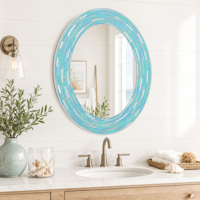 Miroir mural Ashong, 29 po x 23 po, Ovale, Verre de mer
