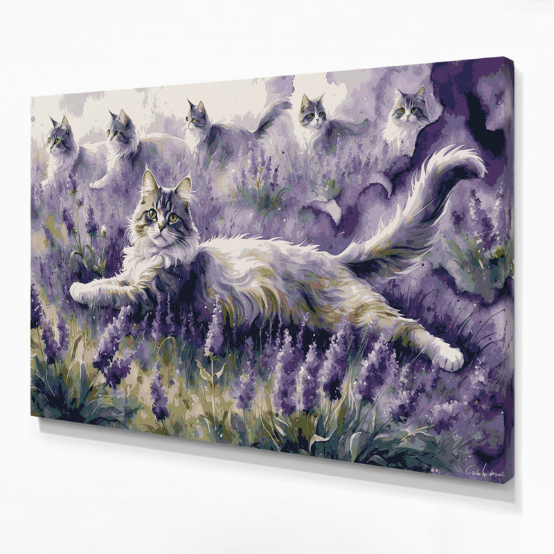 «Cats Chartreux», art mural sur toile mauve, H 24 po x l 36 po
