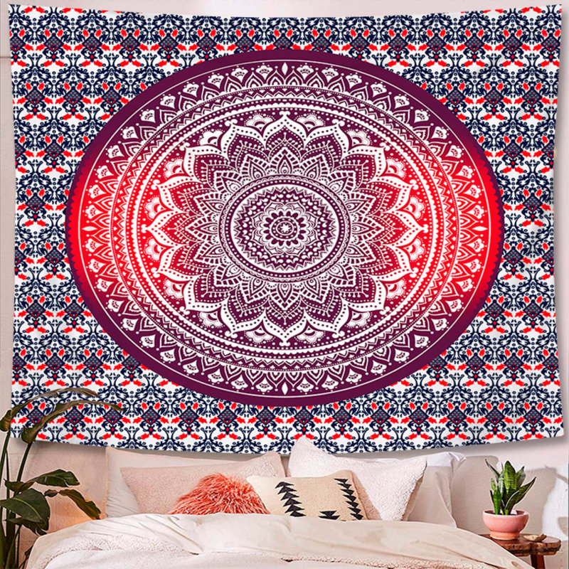 Tapisserie de polyester mandala paon hippie bohémien indien avec accessoires de suspension inclus