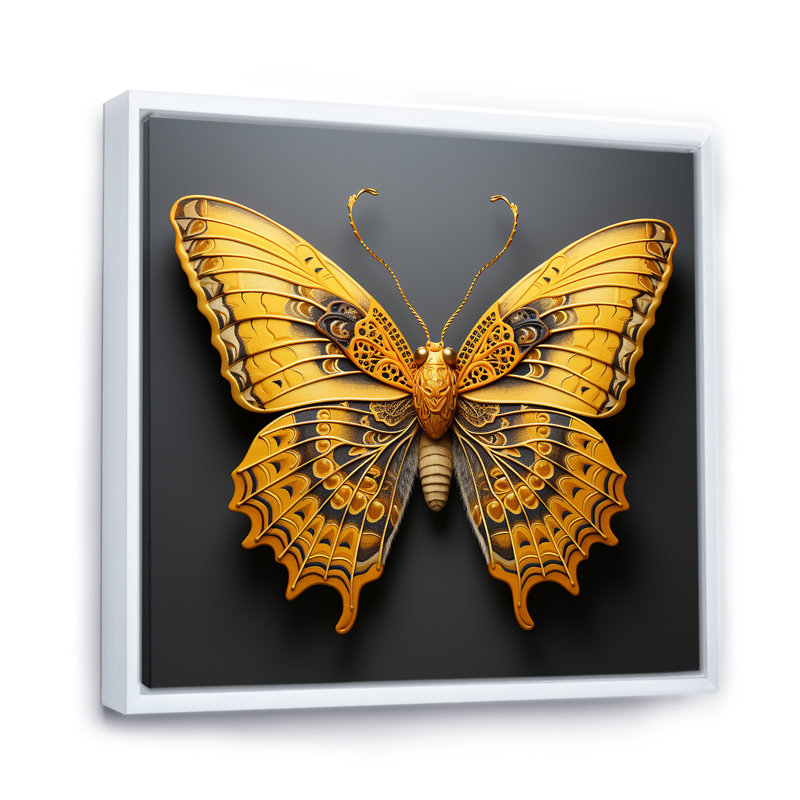 «Lemon Yellow Tones Portray Butterflies I», reproduction sur toile, H 36 po x l 36 po x P 1,5 po, Cadre flottant blanc