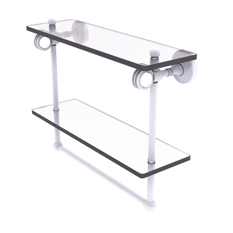 Jarrell 2 Piece Glass Tiered Shelf with Towel Bar, 13" H x 16" W x 5.12" D, Matte White