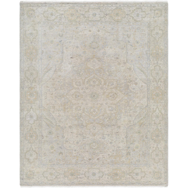 Mashad Hand Knotted Wool Oriental Area Rug in Ivory, Rectangle 2' W x 3' L
