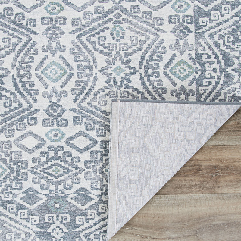 Tapis gris à motif géométrique Bastioni, Rectangle 2 pi x 3 pi 7 po