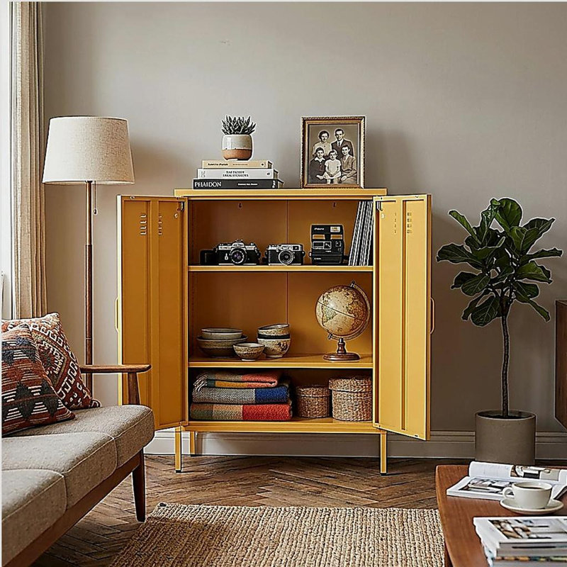 Armoire de rangement multifonctionnelle en métal, 39.96" H x 31.5" W x 15.75" D, Yellow