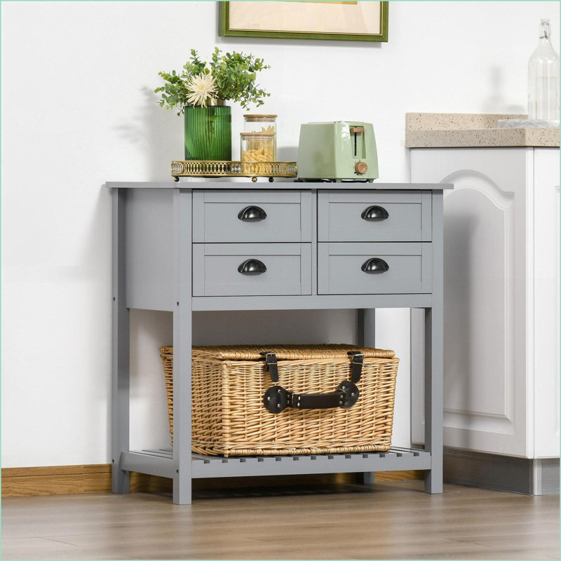 Buffet Buffet, panneau de fibres à densité moyenne gris avec 4 tiroirs Tablette à lattes | Cuisine, salon, café-bar, Gris