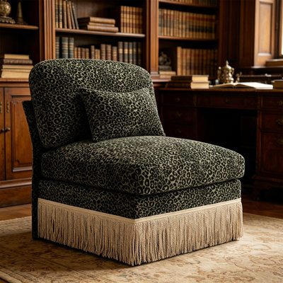31" Armless Leopard Print Chenille Sofa - Modular Middle Sectional Couch with Tassel Trim, Deep Seat Design, High-Density Foam, Living Room Accent Chair