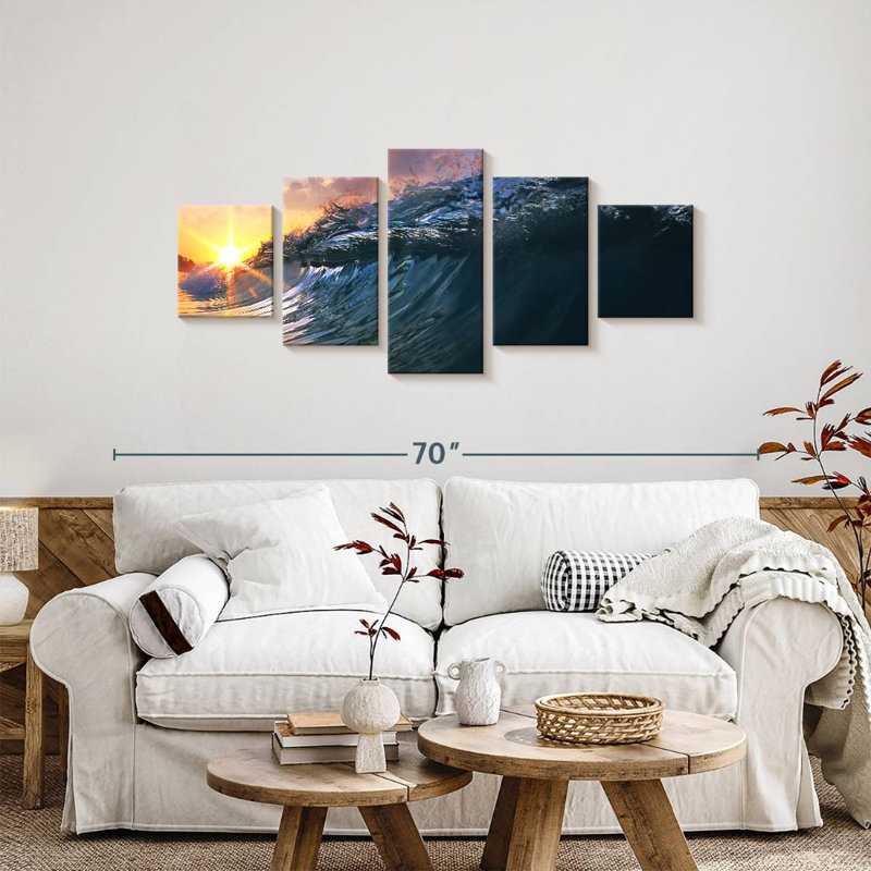 Douces vagues et ciel coucher de soleil, H 24 po x l 55 po