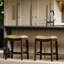26 po Tabouret de bar en bois H à hauteur de comptoir avec siège en similicuir gris, 1 pièce-987821459