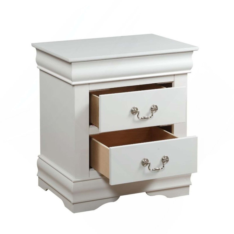1Pc Traditional Classic Wooden 2-Drawers Nightstand, White
