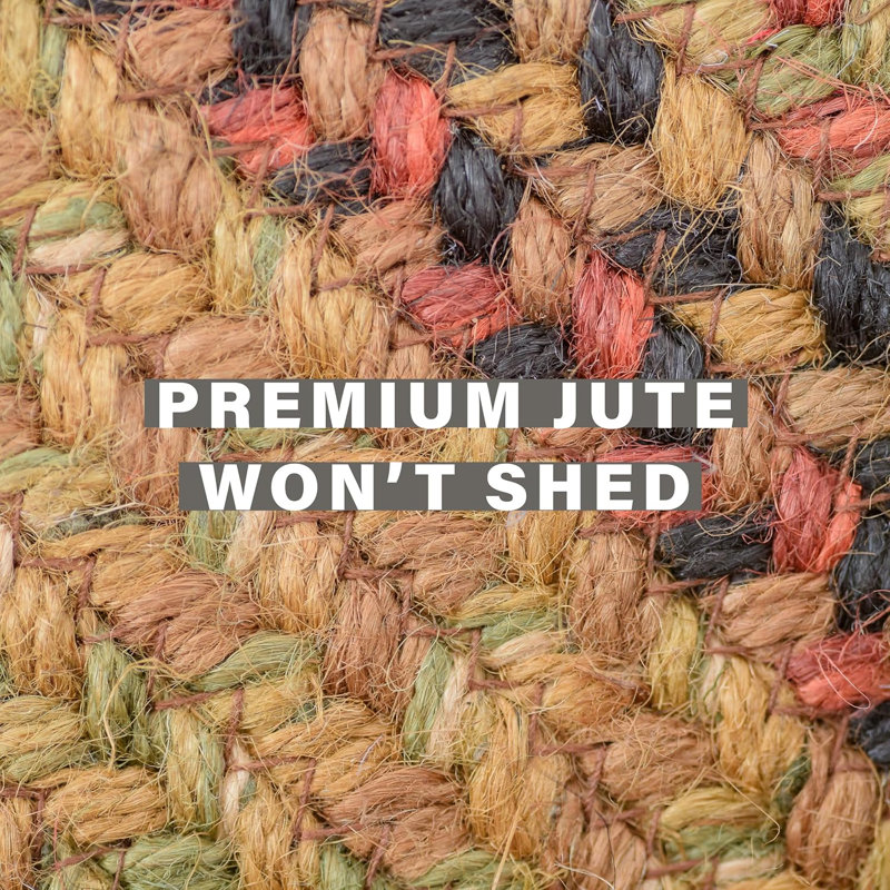 Dameka Braided Jute Reversible Premium Brown/Beige/Red/Green Rug, Rectangle 1'8" x 2'6"