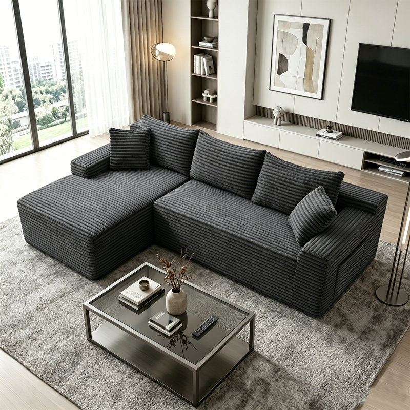 Canapé modulaire surdimensionné en L surdimensionné avec méridienne réversible et coussins décoratifs, sans assemblage, Gray