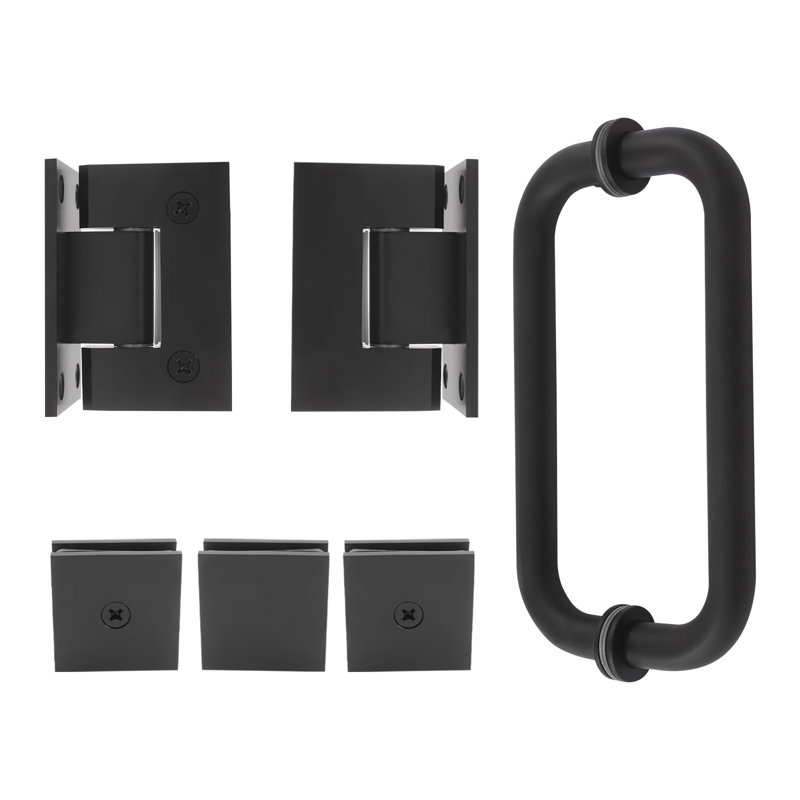 Ensemble d'accessoires de quincaillerie de porte de salle de bain en acier inoxydable comprenant 2 charnières, 2 poignées et 3 pinces de porte noires