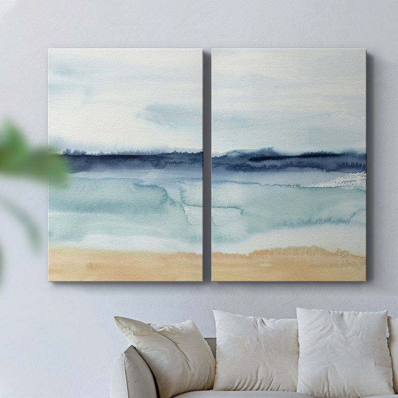 Watercolor Ocean Horizon I - Toile tendue avec châssis de qualité supérieure - Prêt à être accroché, H 12 po x l 16 po