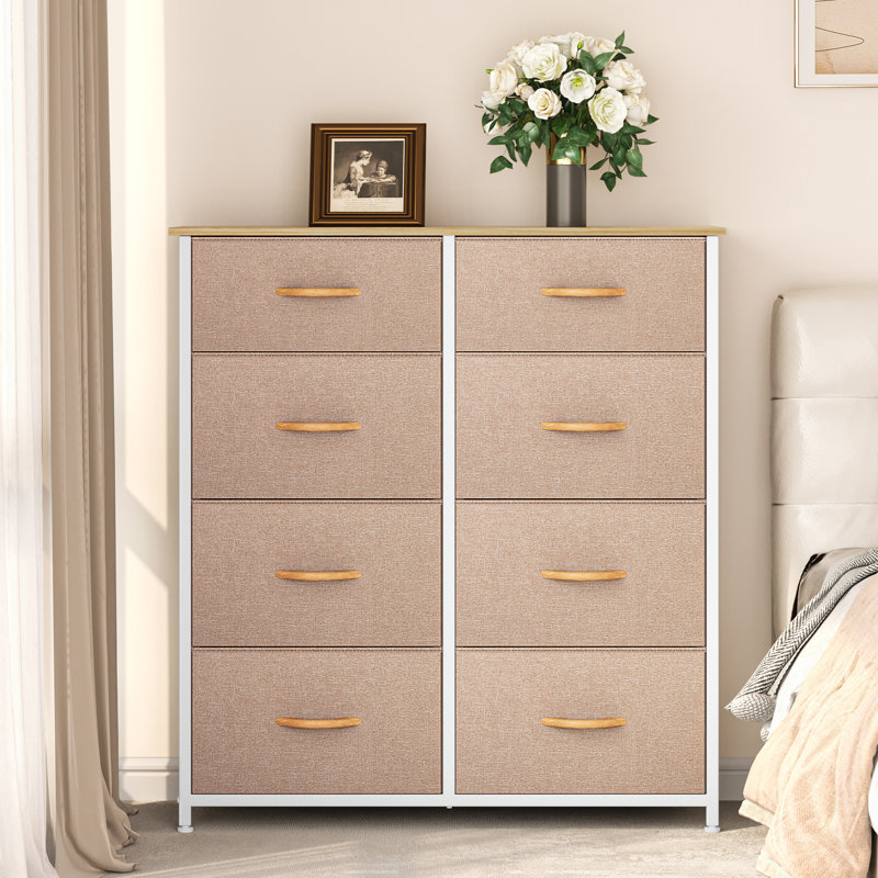 Marbleton 8 Drawer Chest of Drawers, 85.6Cm W Bedroom Drawers, Khaki