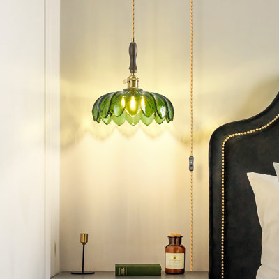 Vintage Plug in Glass Pendant Light Retro Flower Glass Hanging Lamp Adjustable Hanging Light
