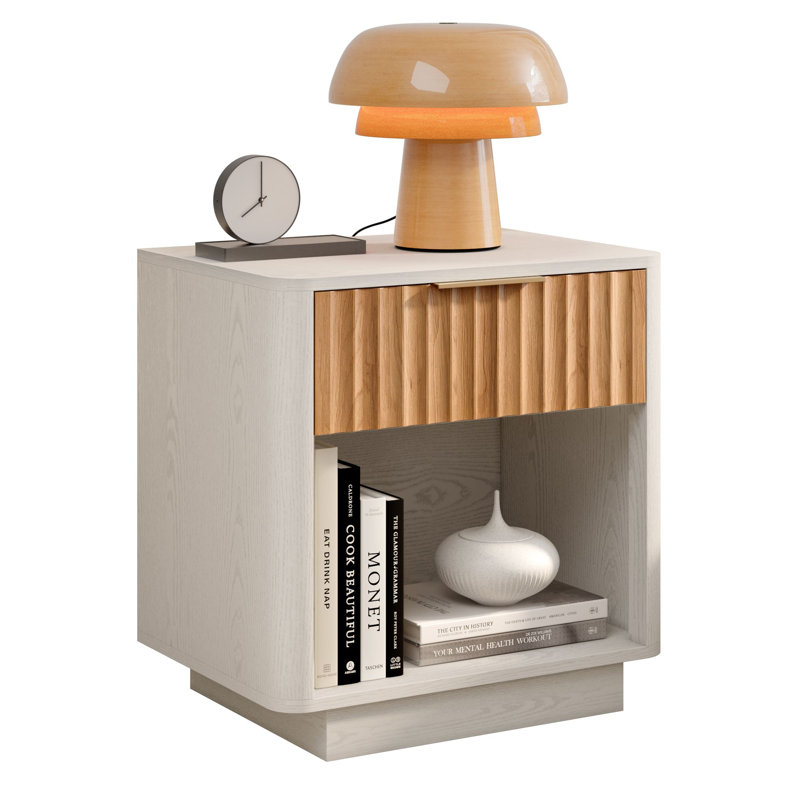 21.6"W Fluted Wooden Nightstand, White/Oak, Individual