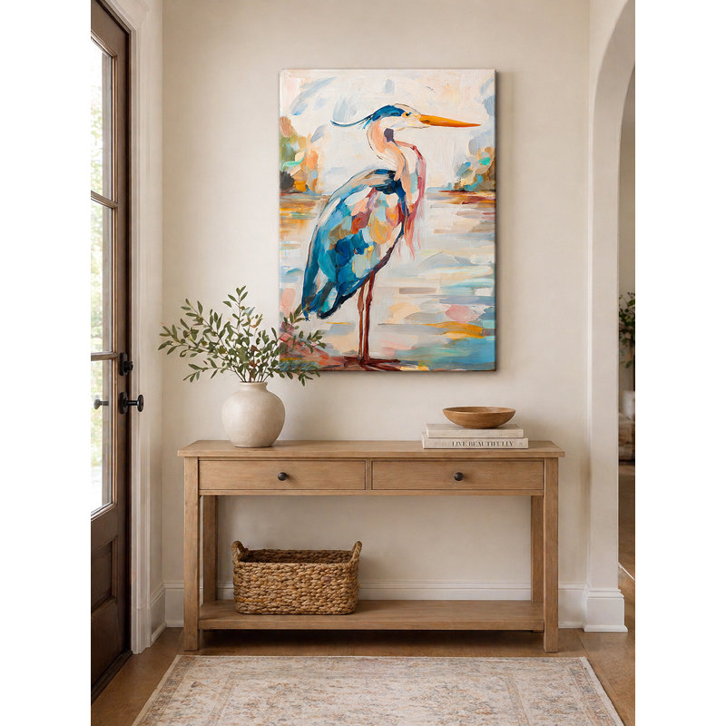 Coastal Blue Heron, reproduction d'art sur toile - peinture d'oiseau moderne pour salle de bain, H 40 po x l 30 po x P 1,5 po