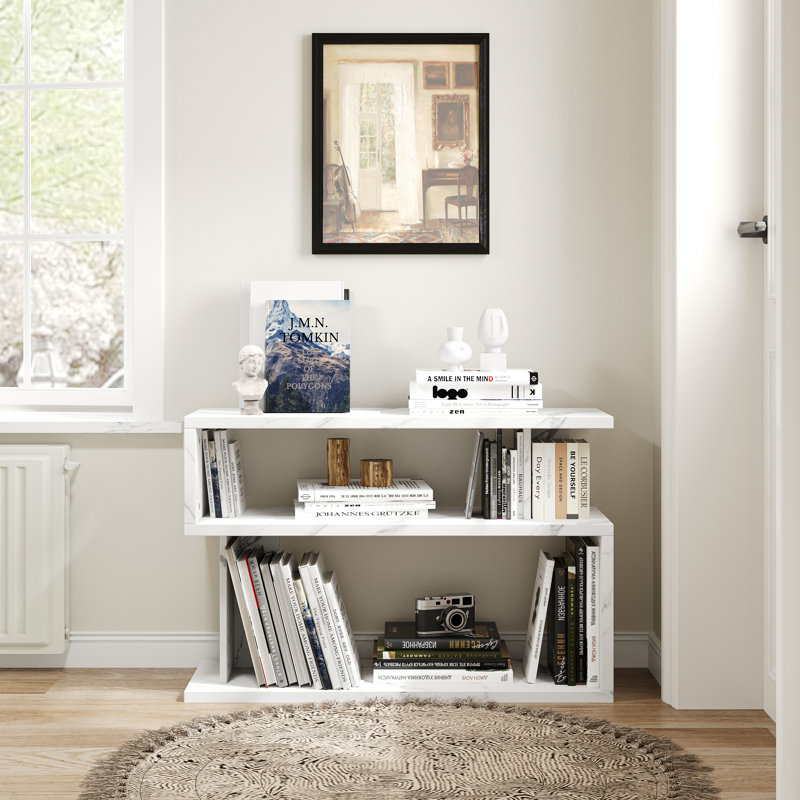 Geometric Design 36" S-Shaped Nightstand With Versatile Storage, White