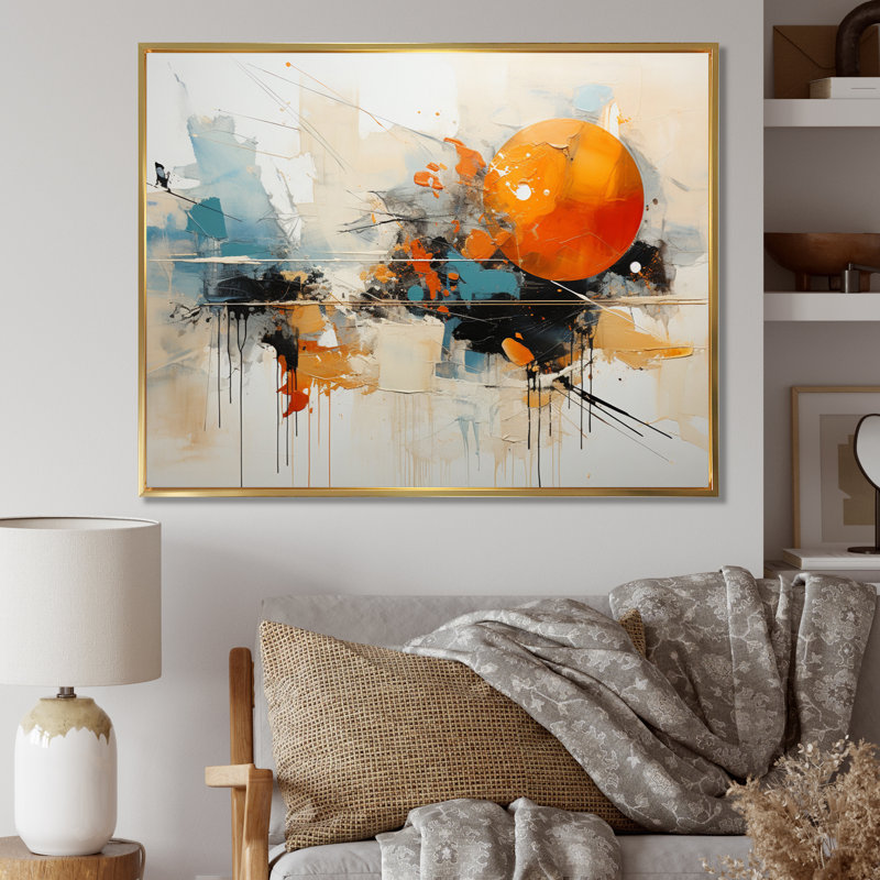 Teal Orange Bold Energy III - Dams Canvas Prints, 30" H x 40" W x 1.5" D, Gold Floater Framed