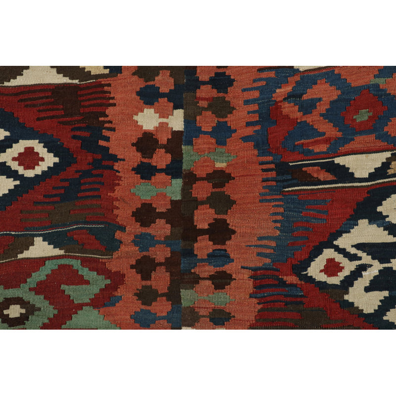 Vintage  Bidjar Kilim, Tribal Geometric In Red, Navy, And Ivory - Rug & Kilim