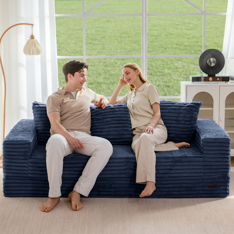 Boneless 4 In 1 Convertible Boneless Couch, Navy, 21" H x 80" W x 37.8" D 
