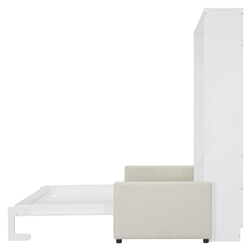 Lit escamotable double pleine grandeur avec coussin, White