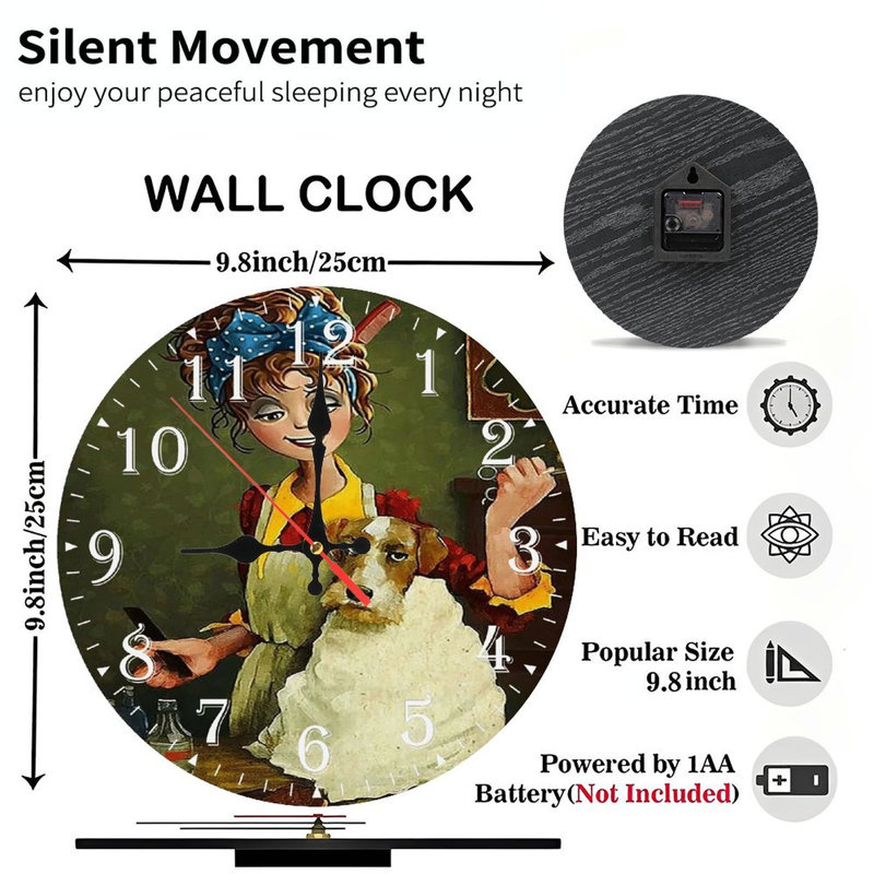 Horloge murale en bois 10 po, mouvement silencieux, à piles (piles AA non incluses), décor artistique, parfait pour les décorations