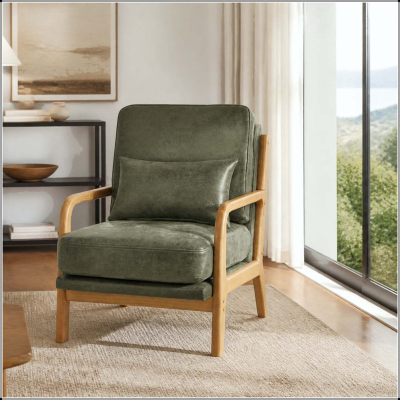 Méridienne en bois avec tissu métallique et support double, Vert olive