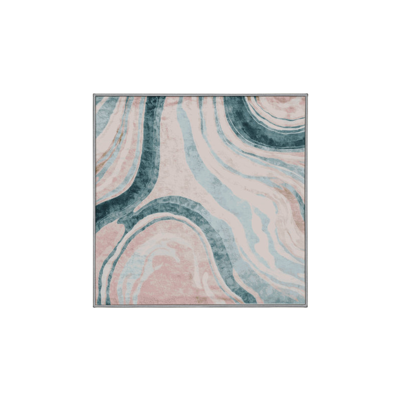 Machine Washable Gray Area Rug, Square 6'