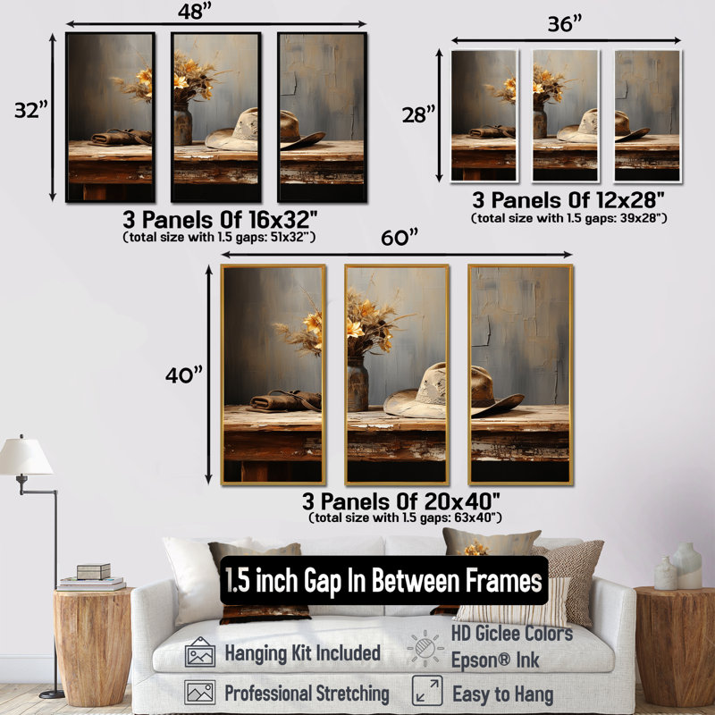 Minimalisme Cowboy Hat - Cowboys, art mural, Cadre flottant noir, H 28 po x l 36 po