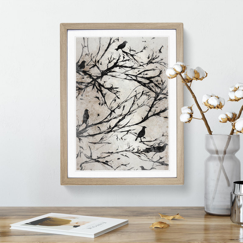 XV1022-3758X Resting Birds - Print, White, 66cm H x 48cm W, Oak Framed