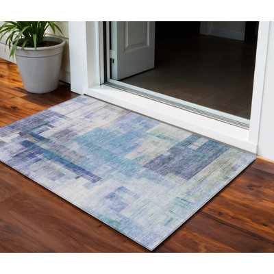 Tapis intérieur lavable abstrait bleu 3 pi x 5 pi HomeRoots
