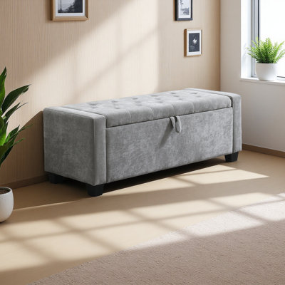 48" Ottoman With Storage, Storage Ottoman Bench With Safety Hinge, Upholstered Entryway Bench With Seating For Bedroom