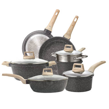 Carote Kitchen Cookware Sets, 11 Pcs Nonstick Pot and Pan Set, Granite Cookware, Non Stick Frying Pans Set (Granite, Induction Cookware) 02115