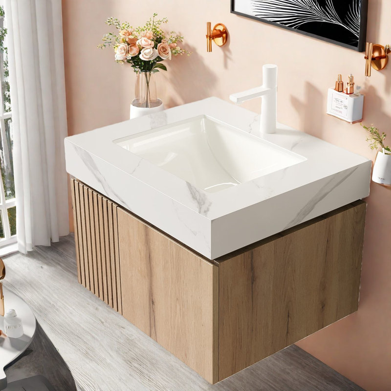 Meuble-lavabo moderne (doit inclure le meuble-lavabo et le lavabo), 24 po de rangement en bois
