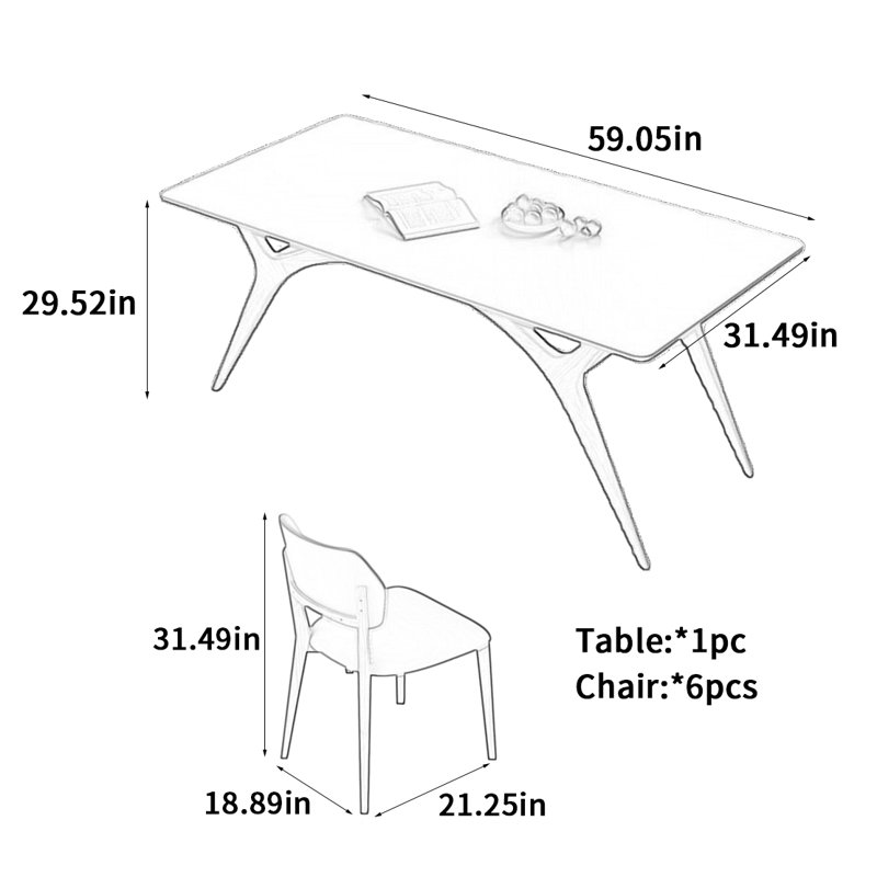 Rectangular rock slab dining table, 29.52"H x 59.05"L x 31.49"W