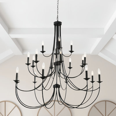 Estelle 20 - Light 48"W Candle Style Classic Chandelier with Wrought Iron Accents