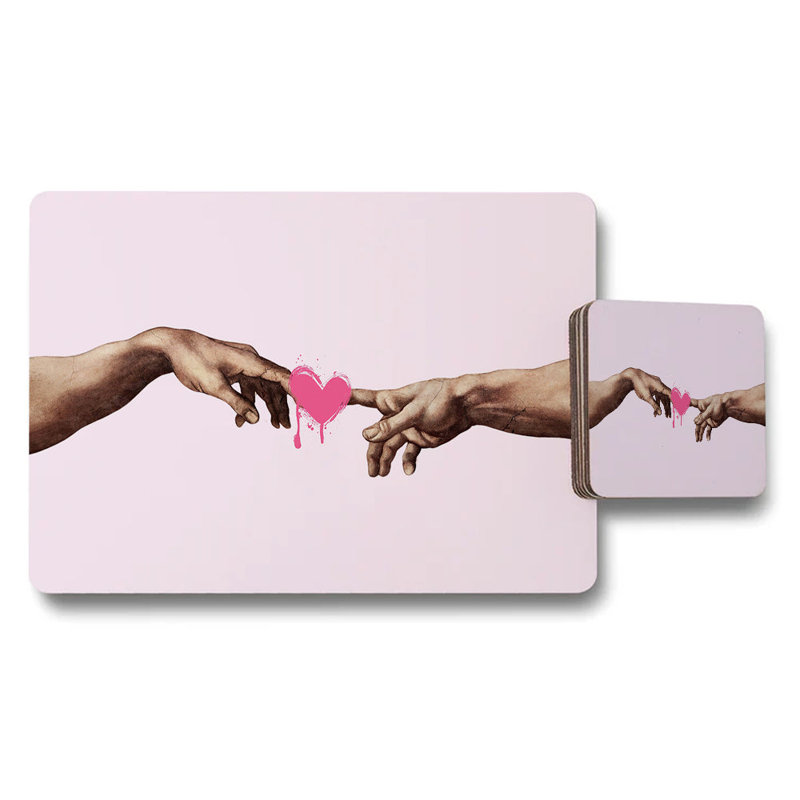 Placemat and Coaster Set of 12, Rose Artwork in Giclee Print on Wood Backing, Limited Edition