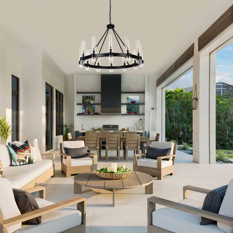 Farmhouse Wagon Wheel Chandelier, Matte Black