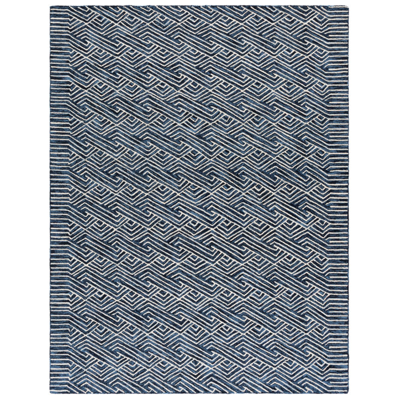 Emmett Hand Tufted Wool/Cotton Geometric Rug in Dark Blue/Ivory, Rectangle 8' x 10'
