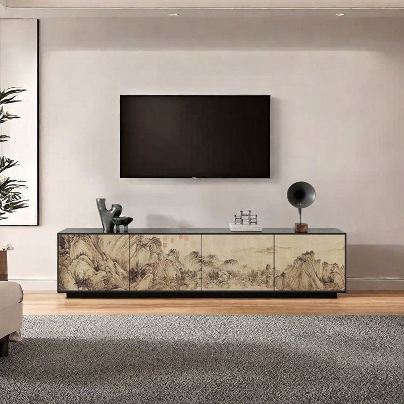Meuble télé Modern, Noir / Beige, 78.74"