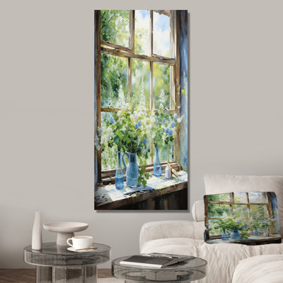 Green And Blue Countryside Window Charm III - Farmhouse Windows Wall Art
