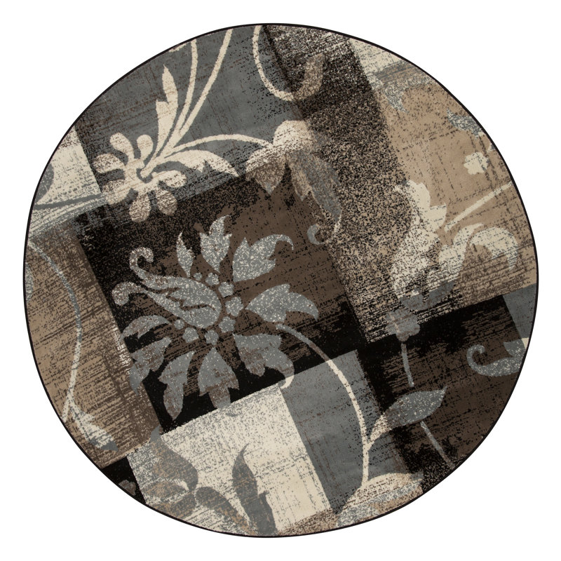 Tapis chocolat à motif de patchwork géométrique Rotonya, Rond 5 pi