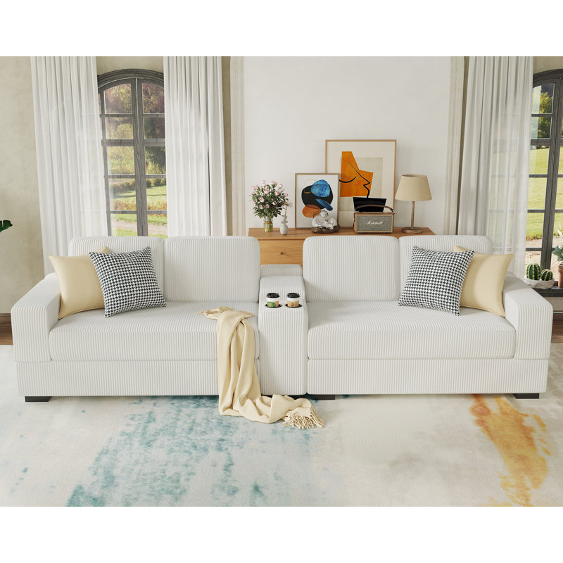 Canapé modulaire de 124 pouces, canapé surdimensionné avec console de rangement, canapé à siège profond avec prise de charge, canapé confortable gris pour le salon