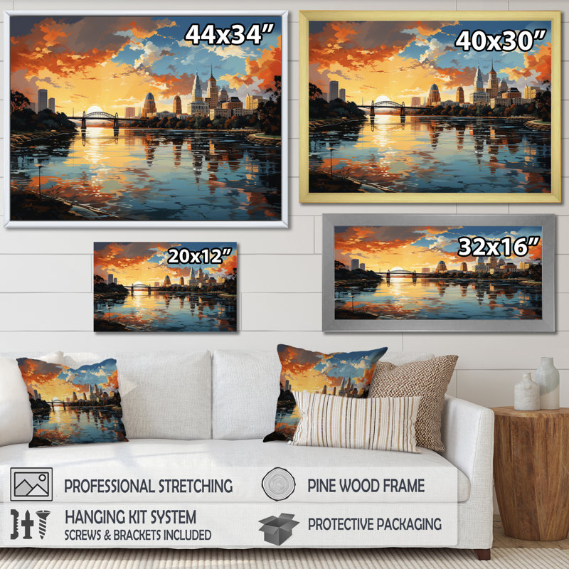 «City Austin Popart III», reproduction sur toile, Cadre flottant doré, H 16 po x l 32 po x P 1 po