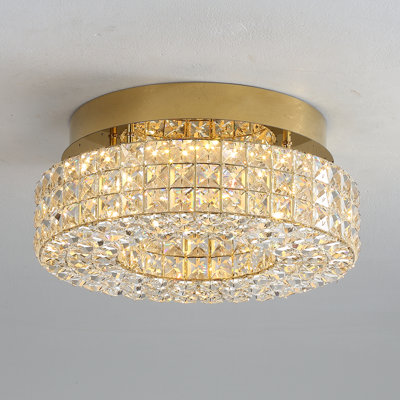 Lustre en cristal 16 po Dia, lustre rond de salon, plafonnier encastré moderne pour vestibule, couloir, salle à manger